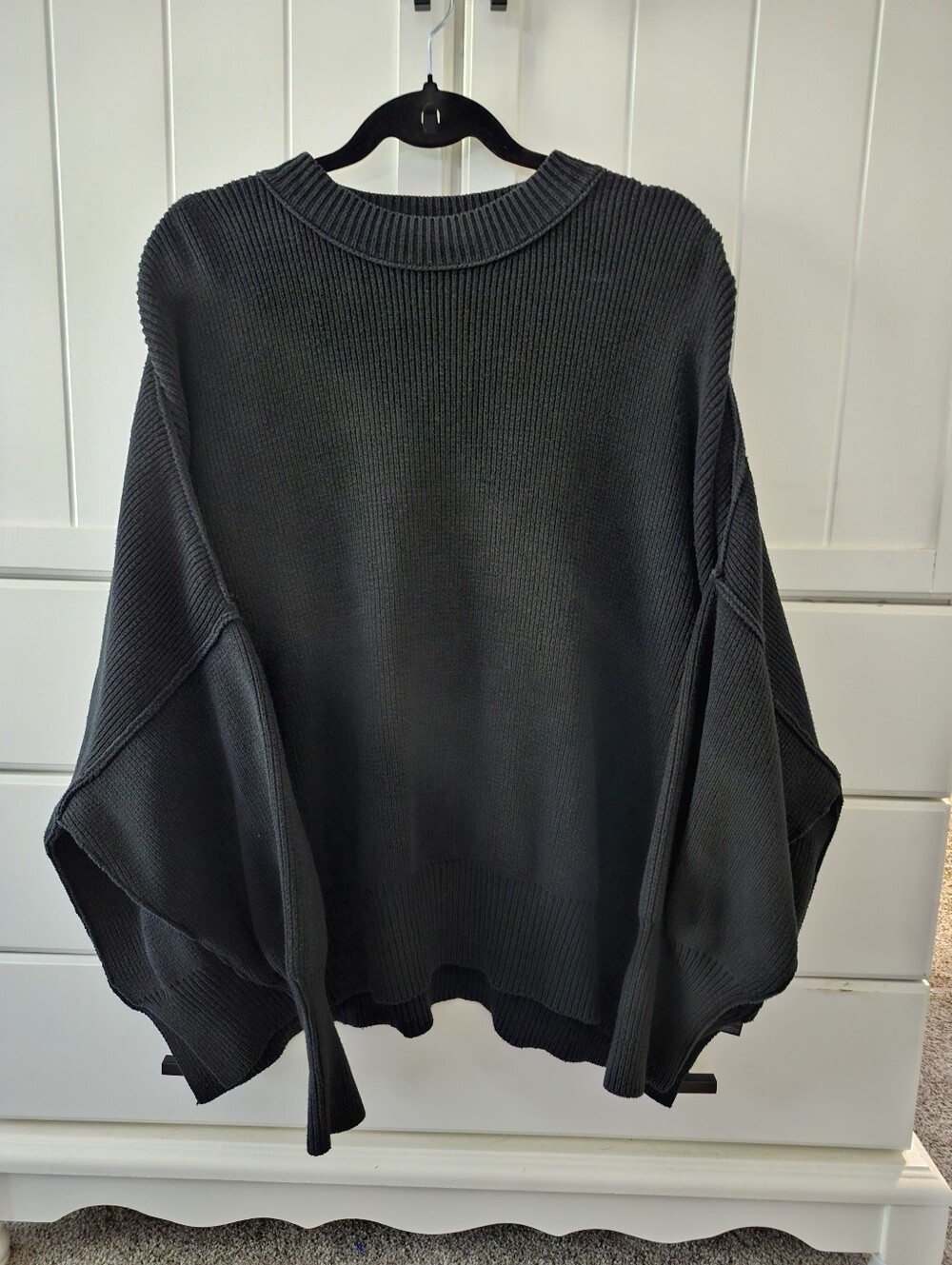 Free People Oversized Black Ribbed Crewneck Sweater - Women Sz S